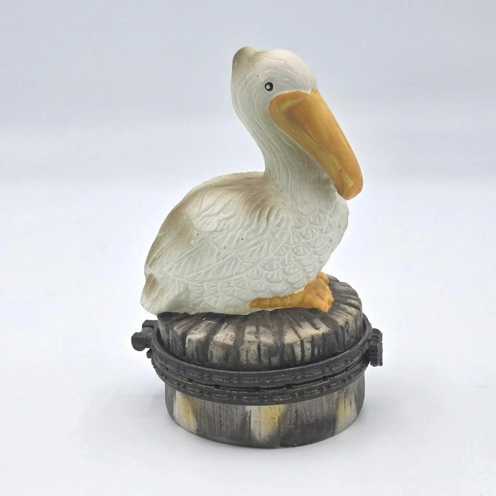 Pelican on Pier Porcelain Hinged Trinket Box -‎ Nautical Bird Keepsake 3